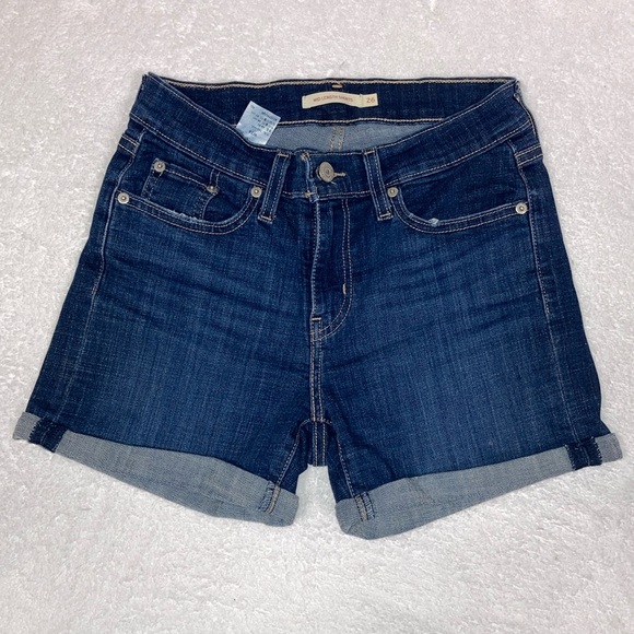 Levi’s mid length dark wash denim stretch roll cuff shorts size 26 - Picture 1 of 7